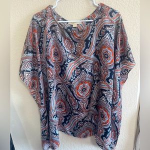 Michael Kors Navy and Orange Paisley Blouse